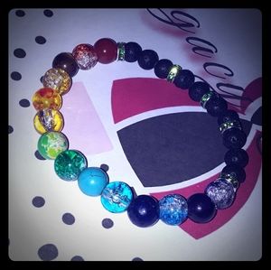 ◇7 Chakras ◇ Natural Stone & Lava Bead Bracelet